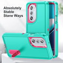 For Motorola Edge 30 Pro 3 in 1 Rugged Holder Phone Case(Blue + Pink)