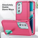 For Motorola Edge 30 Pro 3 in 1 Rugged Holder Phone Case(Pink + Blue)