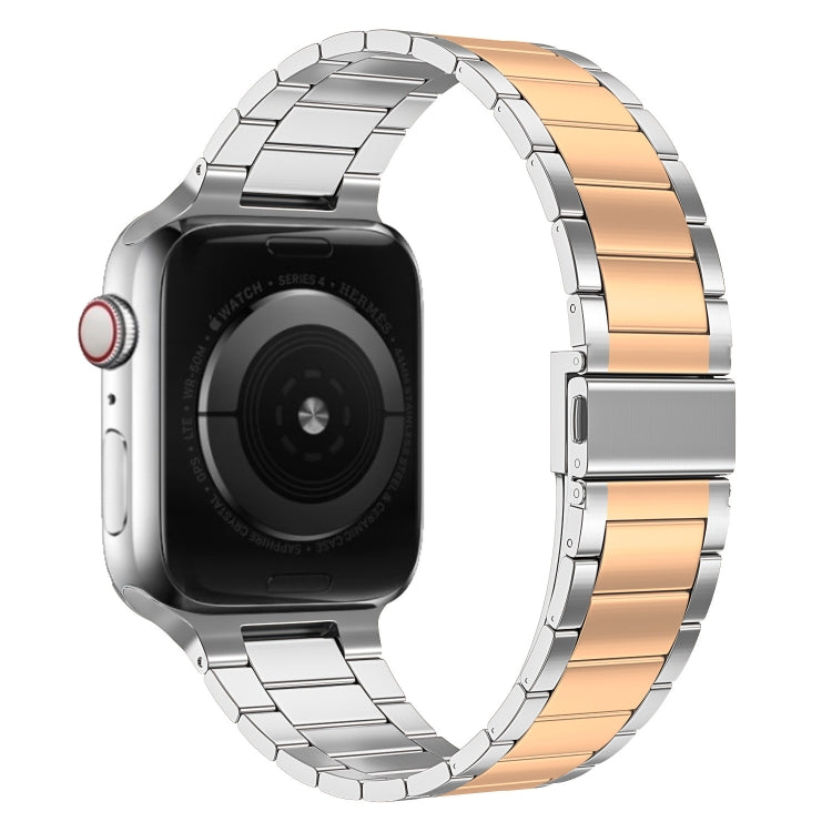 Small Waist Stainless Steel Watch Band For Apple Watch Series 8&7 45mm / SE 2&6&SE&5&4 44mm / 3&2&1 42mm(Silver Rose Gold)