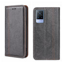For vivo V21 4G/5G Grid Texture Magnetic Flip Leather Phone Case(Grey)