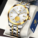OUPINKE 3226 Embossed Sailboat Design Waterproof Mechanical Men Watch(Gold White)