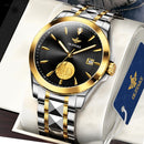 OUPINKE 3226 Embossed Sailboat Design Waterproof Mechanical Men Watch(Gold Black)