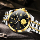 OUPINKE 3226 Embossed Sailboat Design Waterproof Mechanical Men Watch(Gold Black)