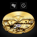 OUPINKE 3226 Embossed Sailboat Design Waterproof Mechanical Men Watch(Gold White)
