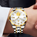 OUPINKE 3226 Embossed Sailboat Design Waterproof Mechanical Men Watch(Gold Black)