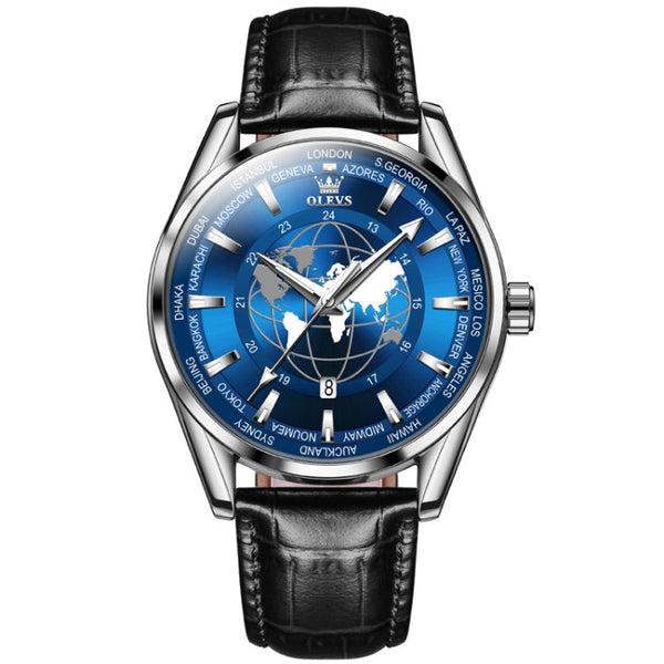 OLEVS 9926 Embossed Earth Dial Men Quartz Watch(Black)