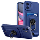 Ring Kickstand Card Wallet TPU Phone Case For iPhone 11(Blue)