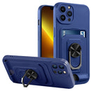 Ring Kickstand Card Wallet TPU Phone Case For iPhone 11 Pro(Blue)