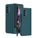 For Samsung Galaxy Z Fold3 5G Macaron Hinge Phone Case with Stylus Pen Fold Edition & Protective Film(Dark Green)