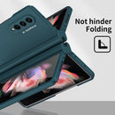 For Samsung Galaxy Z Fold3 5G Macaron Hinge Phone Case with Stylus Pen Fold Edition & Protective Film(Dark Green)