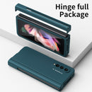 For Samsung Galaxy Z Fold3 5G Macaron Hinge Phone Case with Stylus Pen Fold Edition & Protective Film(Dark Green)