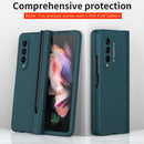 For Samsung Galaxy Z Fold3 5G Macaron Hinge Phone Case with Stylus Pen Fold Edition & Protective Film(Dark Green)