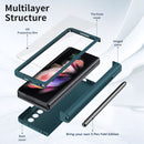 For Samsung Galaxy Z Fold3 5G Macaron Hinge Phone Case with Stylus Pen Fold Edition & Protective Film(Dark Green)