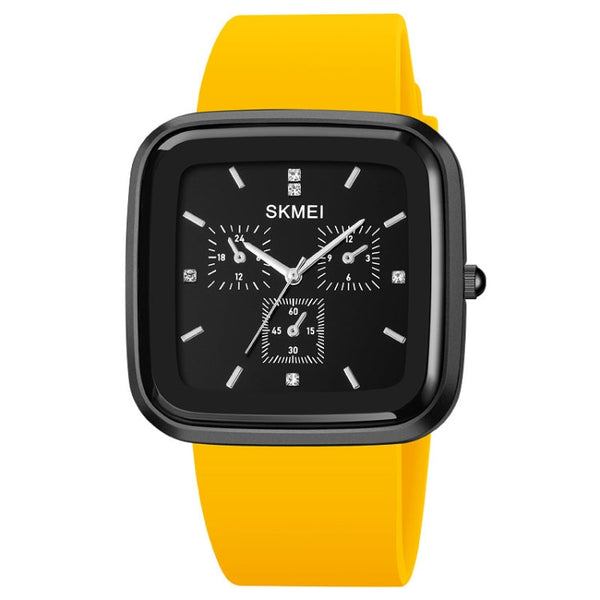 SKMEI 1902 Stainless Steel Buckle Silicone Strap Waterproof Quartz Watch(Black + Yellow)
