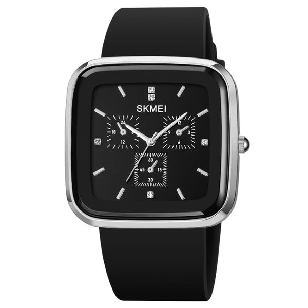 SKMEI 1902 Stainless Steel Buckle Silicone Strap Waterproof Quartz Watch(Silver + Black)