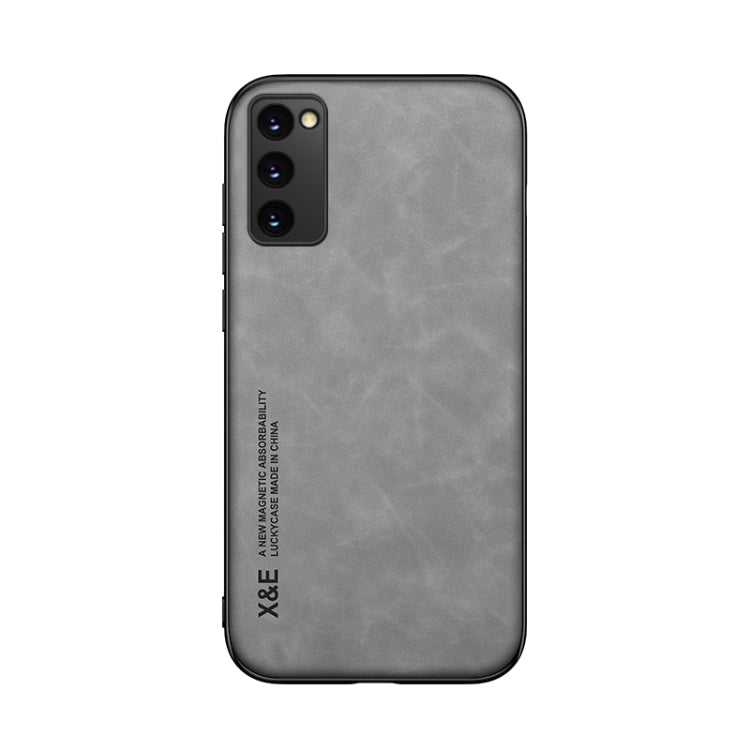 For Samsung Galaxy S20 FE Skin Feel Magnetic Leather Back Phone Case(Galactic Grey)