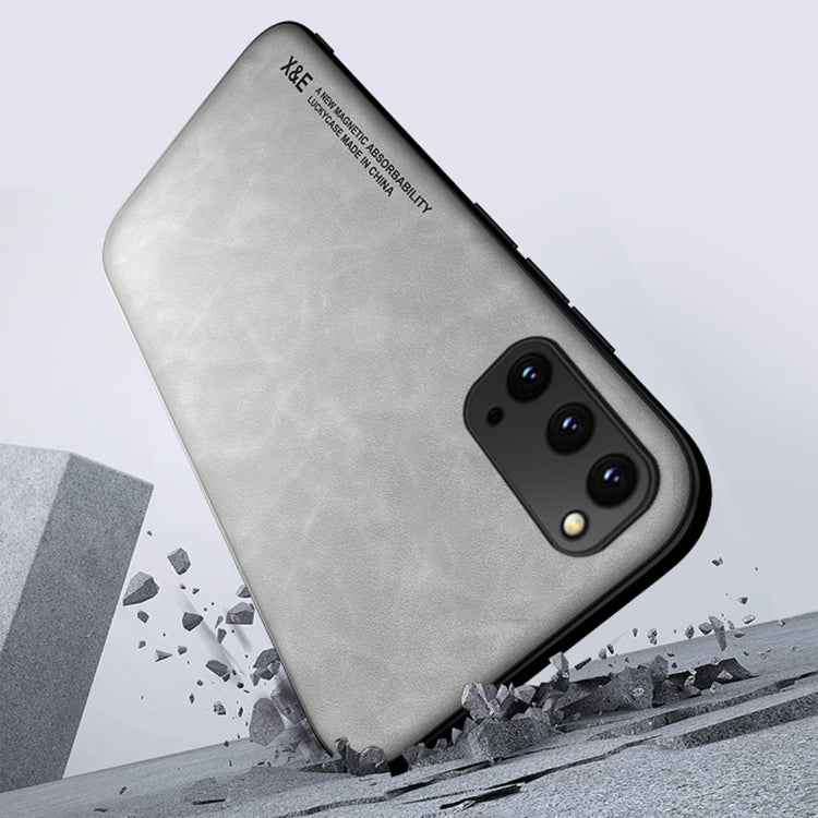 For Samsung Galaxy S20 FE Skin Feel Magnetic Leather Back Phone Case(Galactic Grey)