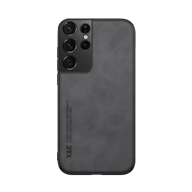 For Samsung Galaxy S21 Ultra 5G Skin Feel Magnetic Leather Back Phone Case(Graphite Grey)