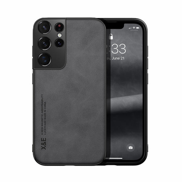 For Samsung Galaxy S21 Ultra 5G Skin Feel Magnetic Leather Back Phone Case(Graphite Grey)