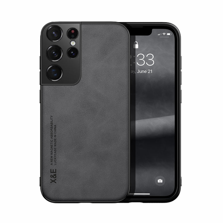 For Samsung Galaxy S21 Ultra 5G Skin Feel Magnetic Leather Back Phone Case(Graphite Grey)