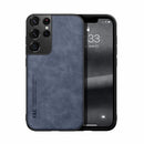 For Samsung Galaxy S21 Ultra 5G Skin Feel Magnetic Leather Back Phone Case(Blue)