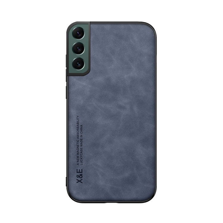 For Samsung Galaxy S21 FE 5G Skin Feel Magnetic Leather Back Phone Case(Blue)