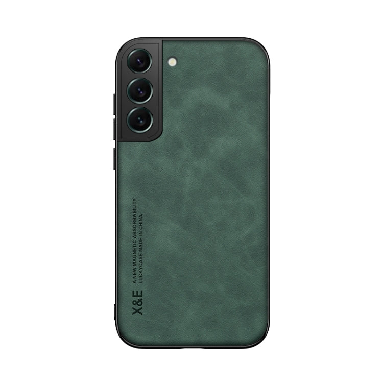 For Samsung Galaxy S22 5G Skin Feel Magnetic Leather Back Phone Case(Green)