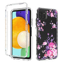 For Samsung Galaxy A22 5G PC+TPU Transparent Painted Phone Case(Pink Flower)