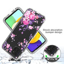 For Samsung Galaxy A22 5G PC+TPU Transparent Painted Phone Case(Pink Flower)