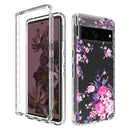 For Google Pixel 7 Pro PC+TPU Transparent Painted Phone Case(Pink Flower)