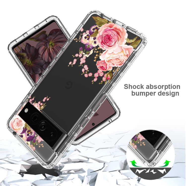 For Google Pixel 7 Pro PC+TPU Transparent Painted Phone Case(Pink Rose)
