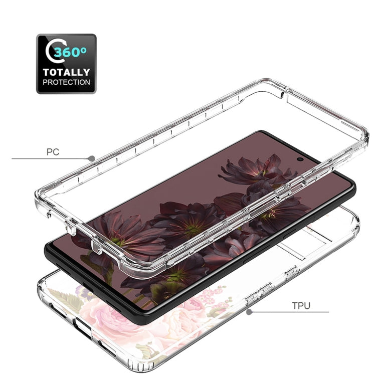 For Google Pixel 7 Pro PC+TPU Transparent Painted Phone Case(Pink Rose)