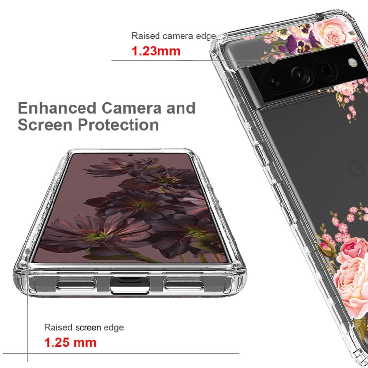 For Google Pixel 7 Pro PC+TPU Transparent Painted Phone Case(Pink Rose)