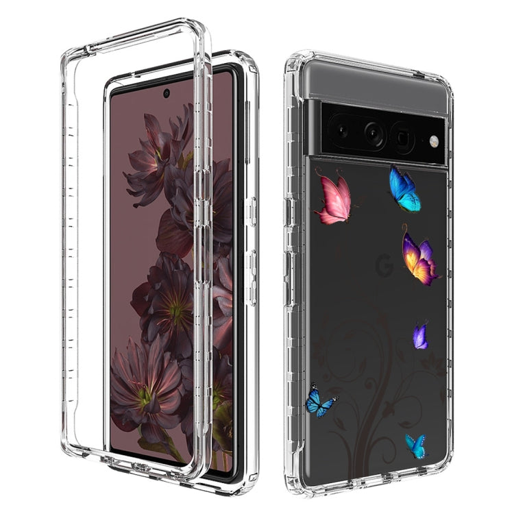 For Google Pixel 7 Pro PC+TPU Transparent Painted Phone Case(Tree Butterflies)