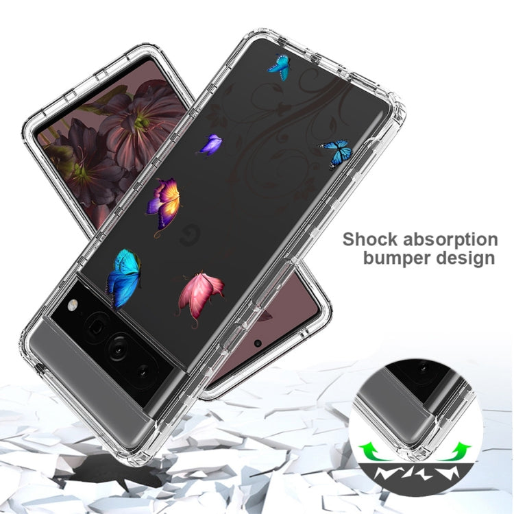 For Google Pixel 7 Pro PC+TPU Transparent Painted Phone Case(Tree Butterflies)