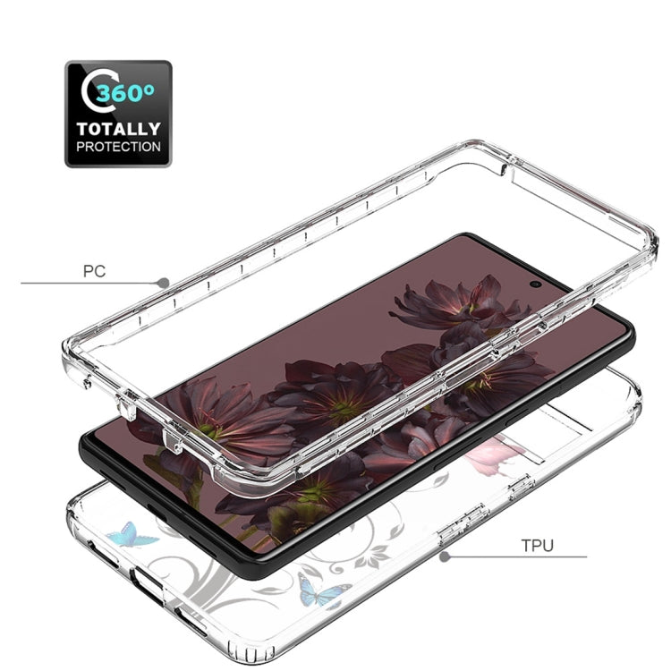 For Google Pixel 7 Pro PC+TPU Transparent Painted Phone Case(Tree Butterflies)
