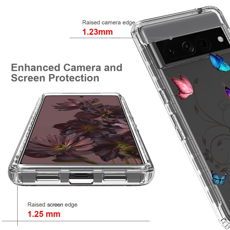 For Google Pixel 7 Pro PC+TPU Transparent Painted Phone Case(Tree Butterflies)