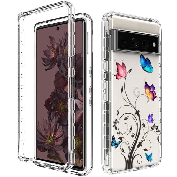 For Google Pixel 7 Pro PC+TPU Transparent Painted Phone Case(Tree Butterflies)