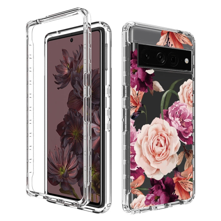 For Google Pixel 7 Pro PC+TPU Transparent Painted Phone Case(Purple Floral)