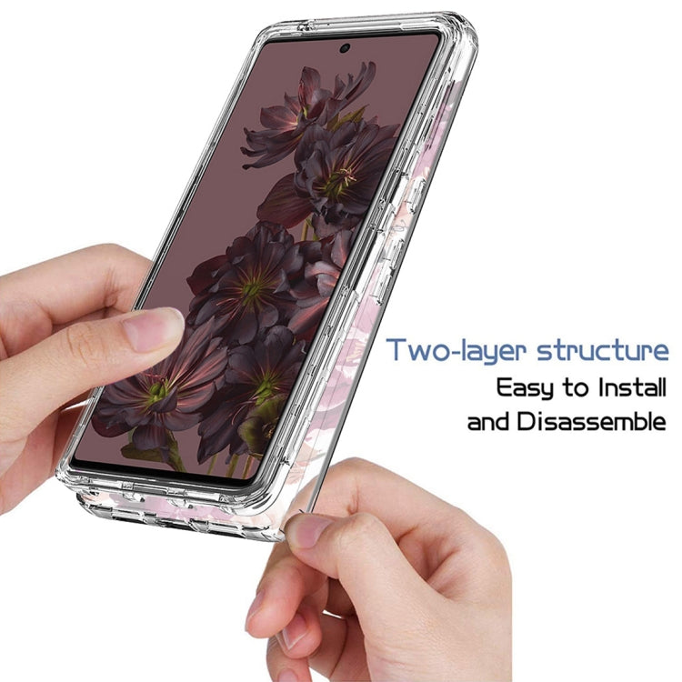 For Google Pixel 7 Pro PC+TPU Transparent Painted Phone Case(Purple Floral)