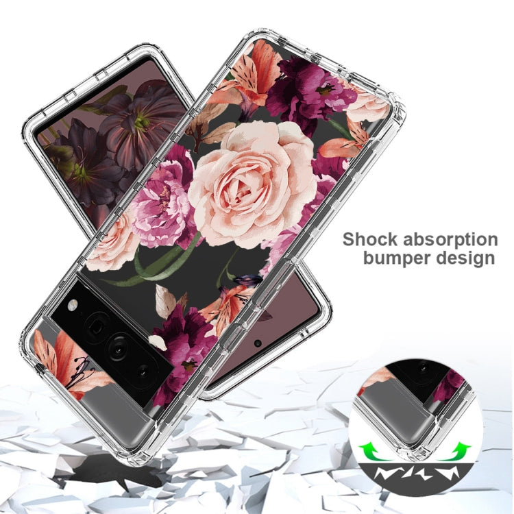 For Google Pixel 7 Pro PC+TPU Transparent Painted Phone Case(Purple Floral)
