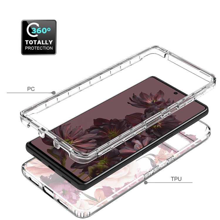 For Google Pixel 7 Pro PC+TPU Transparent Painted Phone Case(Purple Floral)