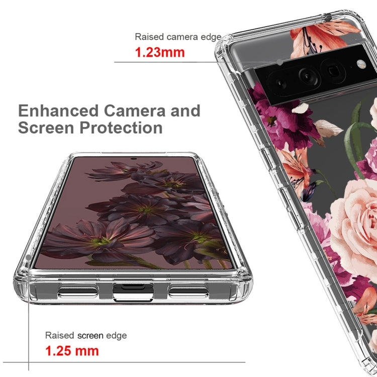 For Google Pixel 7 Pro PC+TPU Transparent Painted Phone Case(Purple Floral)