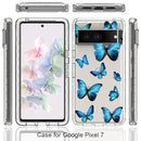 For Google Pixel 7 PC+TPU Transparent Painted Phone Case(Blue Butterflies)