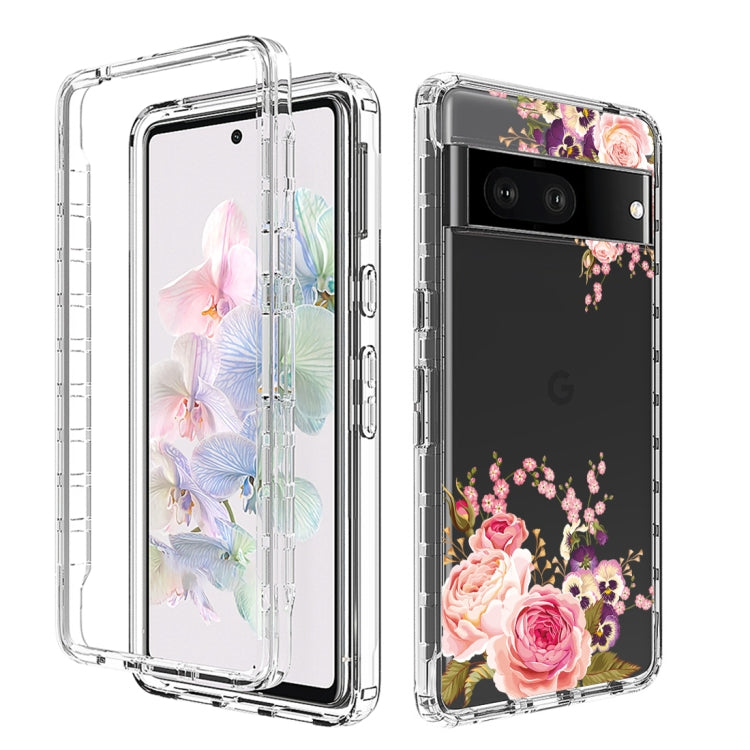 For Google Pixel 7 PC+TPU Transparent Painted Phone Case(Pink Rose)