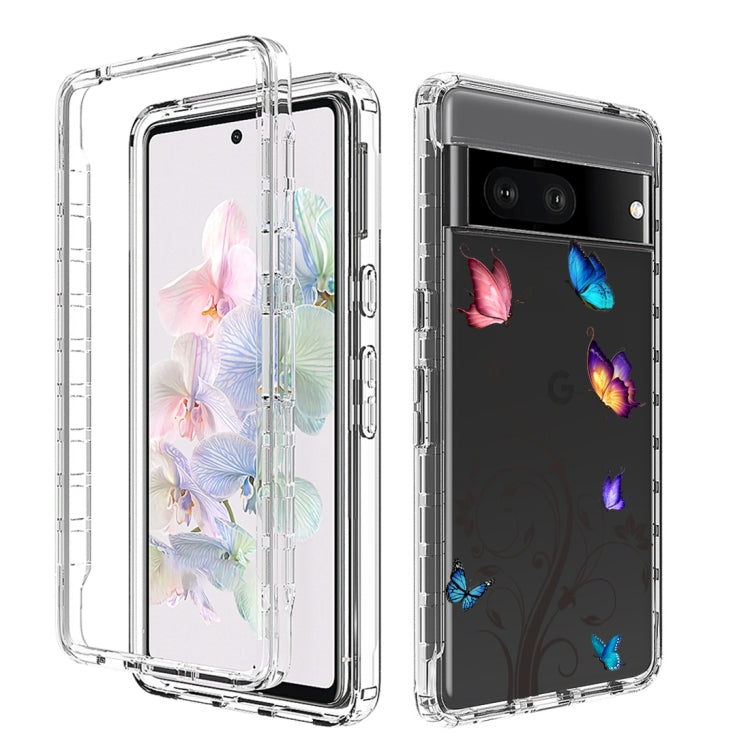 For Google Pixel 7 PC+TPU Transparent Painted Phone Case(Tree Butterflies)