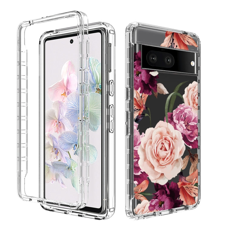 For Google Pixel 7 PC+TPU Transparent Painted Phone Case(Purple Floral)
