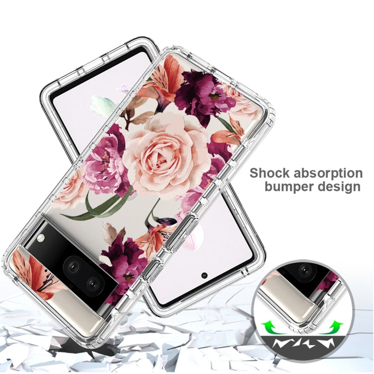 For Google Pixel 7 PC+TPU Transparent Painted Phone Case(Purple Floral)