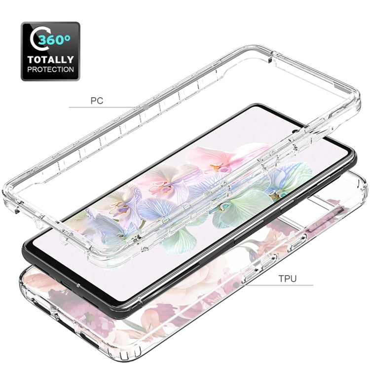 For Google Pixel 7 PC+TPU Transparent Painted Phone Case(Purple Floral)