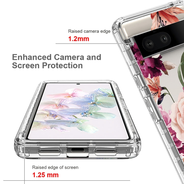 For Google Pixel 7 PC+TPU Transparent Painted Phone Case(Purple Floral)